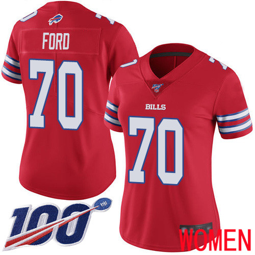 Women Buffalo Bills #70 Cody Ford Limited Red Rush Vapor Untouchable 100th Season NFL Jersey